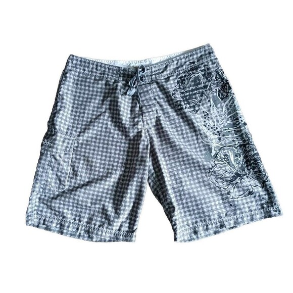 Panama Jack Swim Trunks Men's Size 38 Gray Graphic Drawstring Vintage - Picture 1 of 8